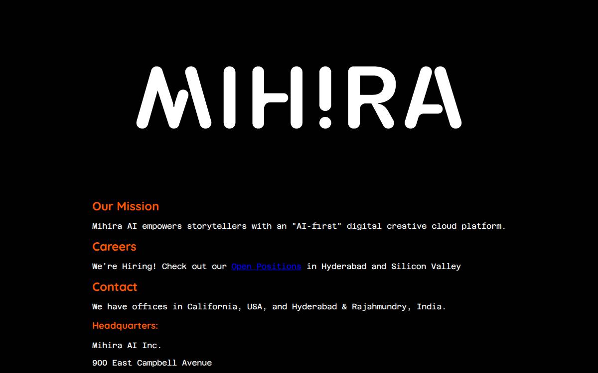 Mihira AI website preview