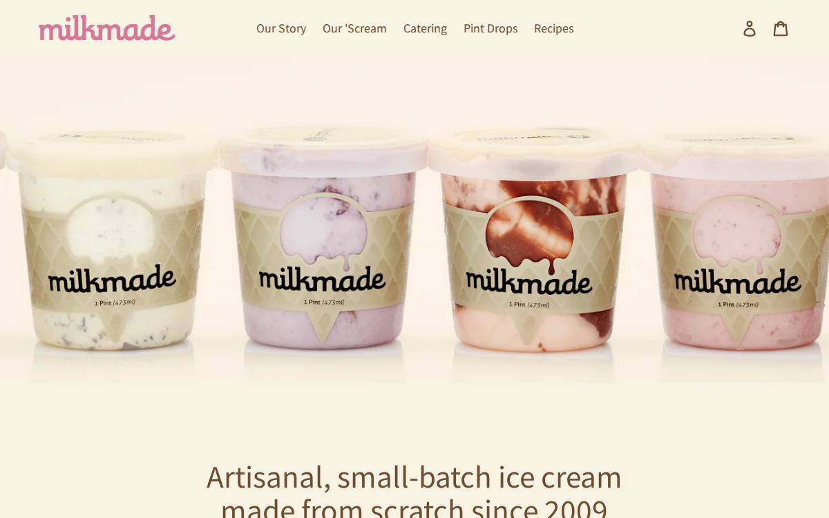 MilkMade Ice Cream website preview