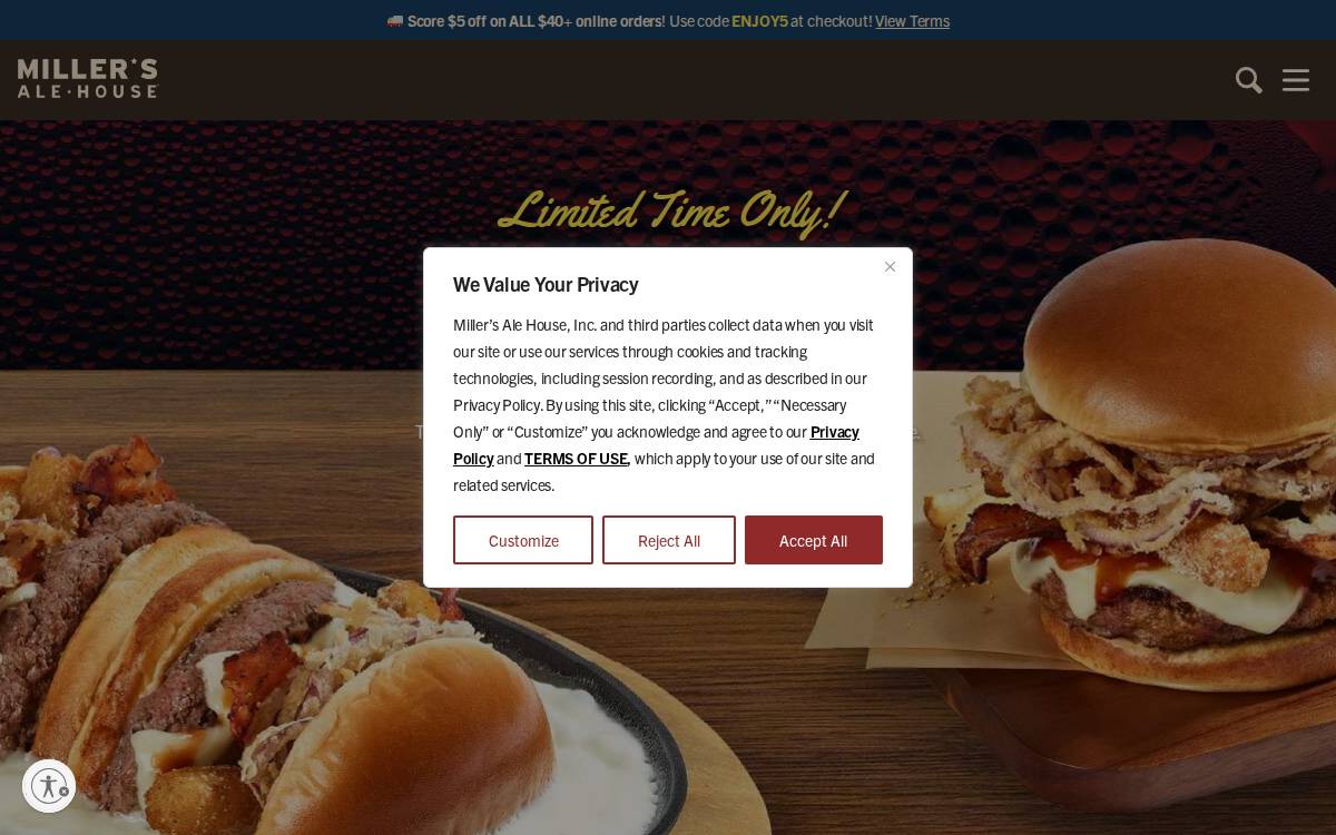 Miller’s Ale House website preview