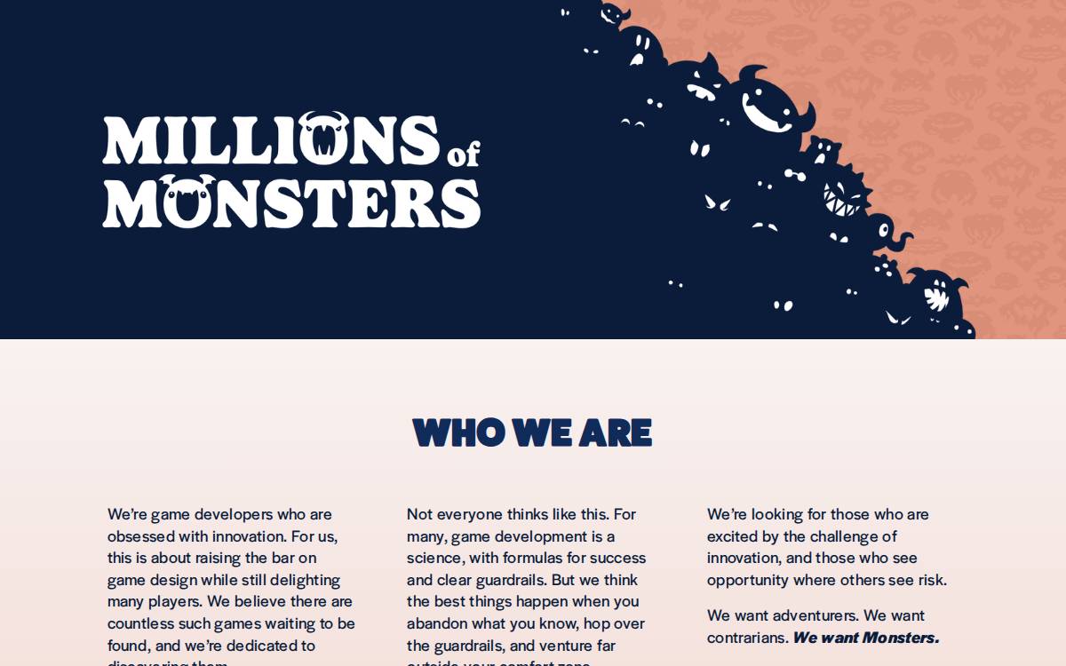 Millions of Monsters website preview