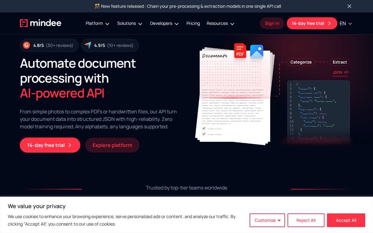 Mindee website preview