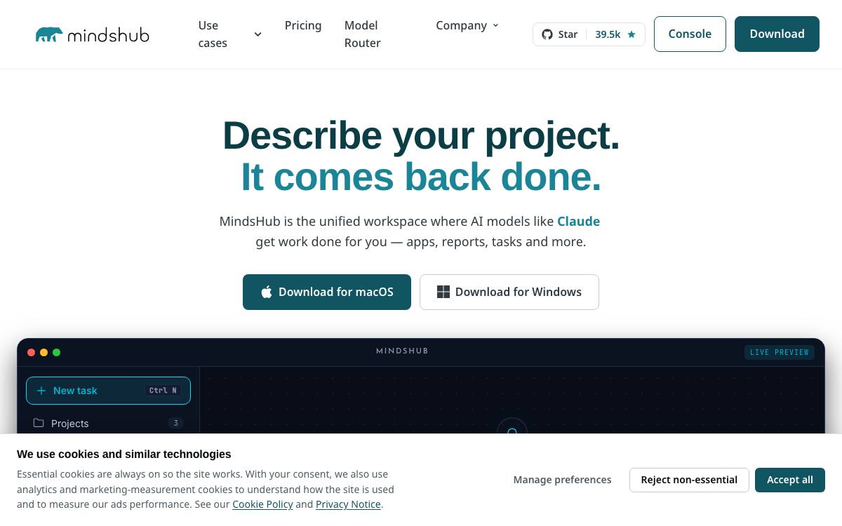 MindsDB website preview