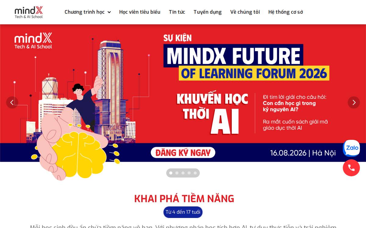 MindX Technology School website preview