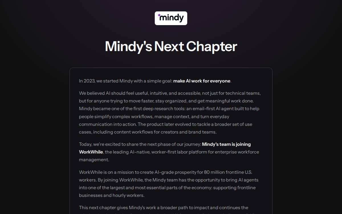 Mindy website preview