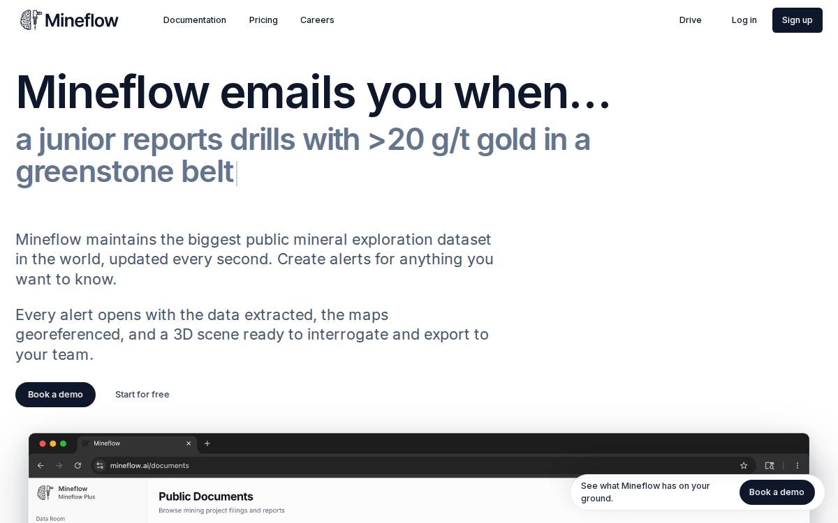 Mineflow website preview