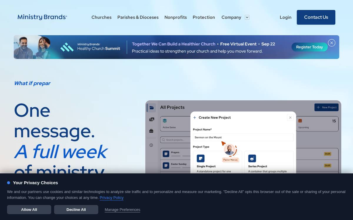 Ministry Brands website preview