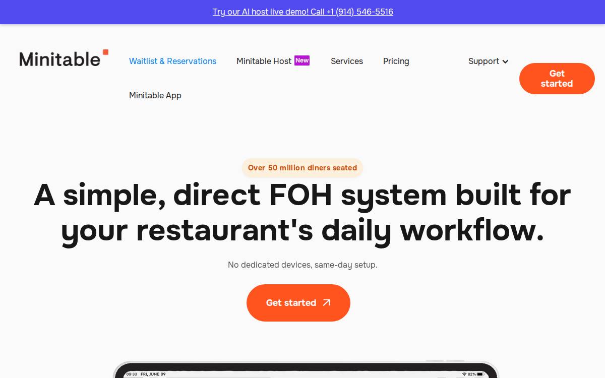 Minitable website preview