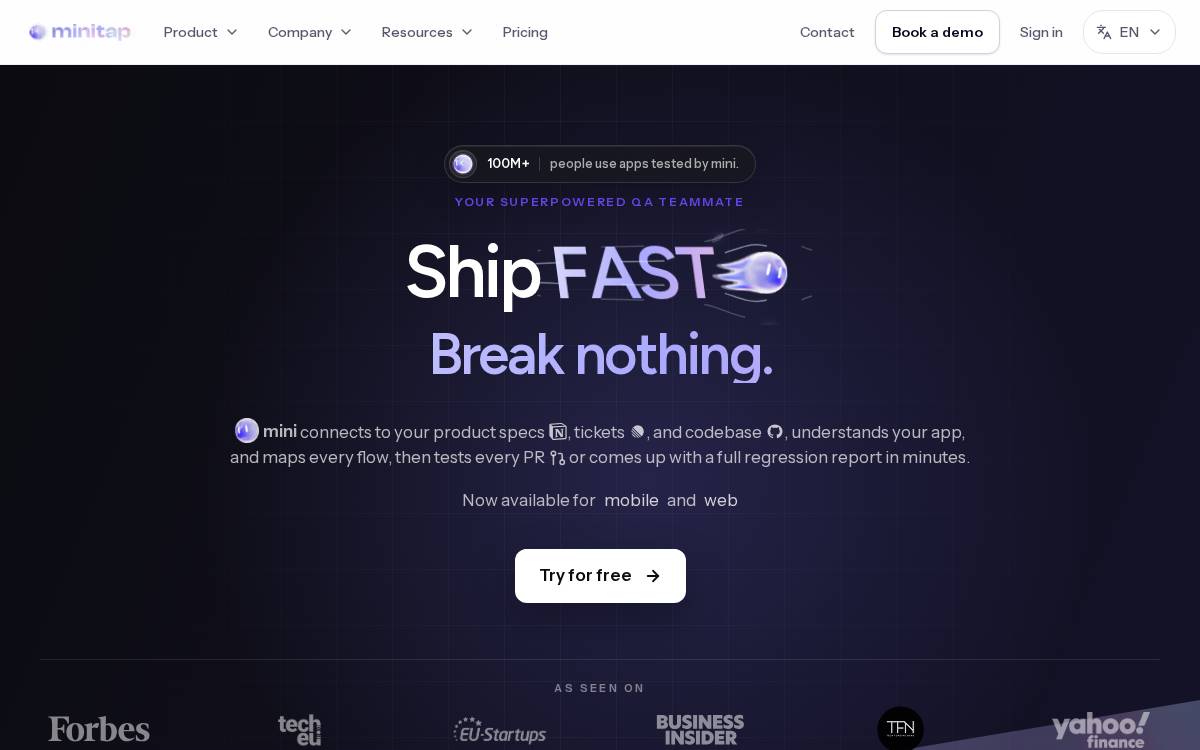 minitap website preview