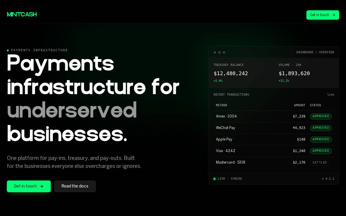MintCash website preview