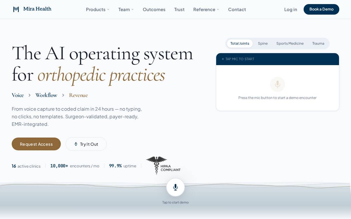 Mira Health website preview