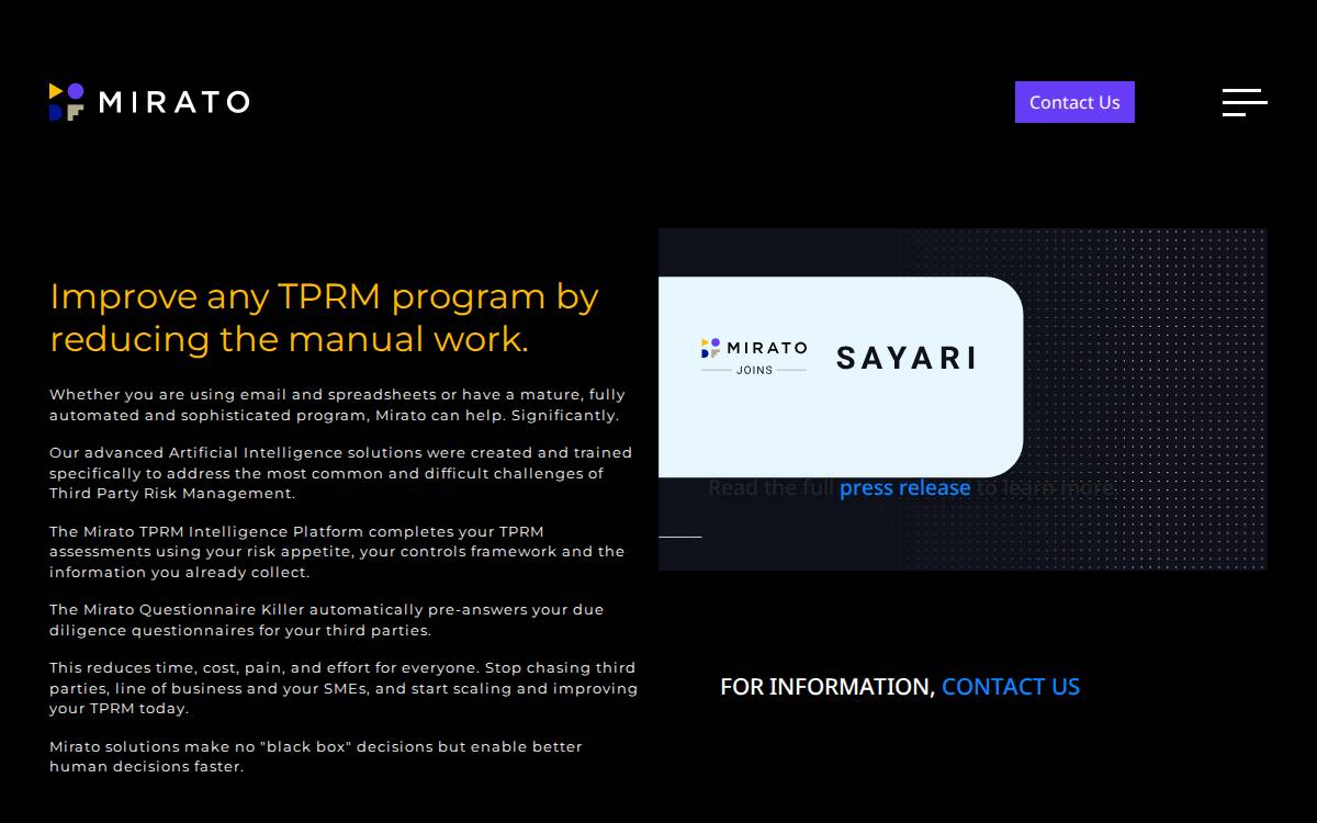 Mirato360 website preview
