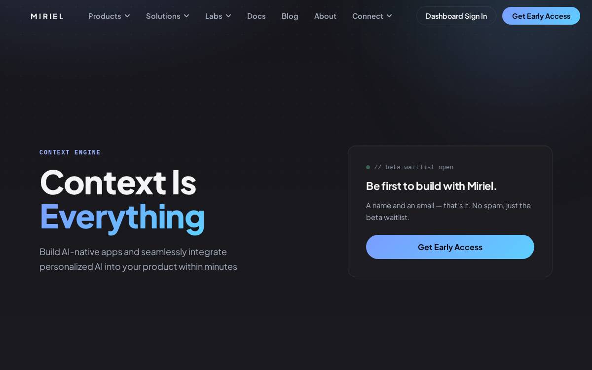 Miriel website preview