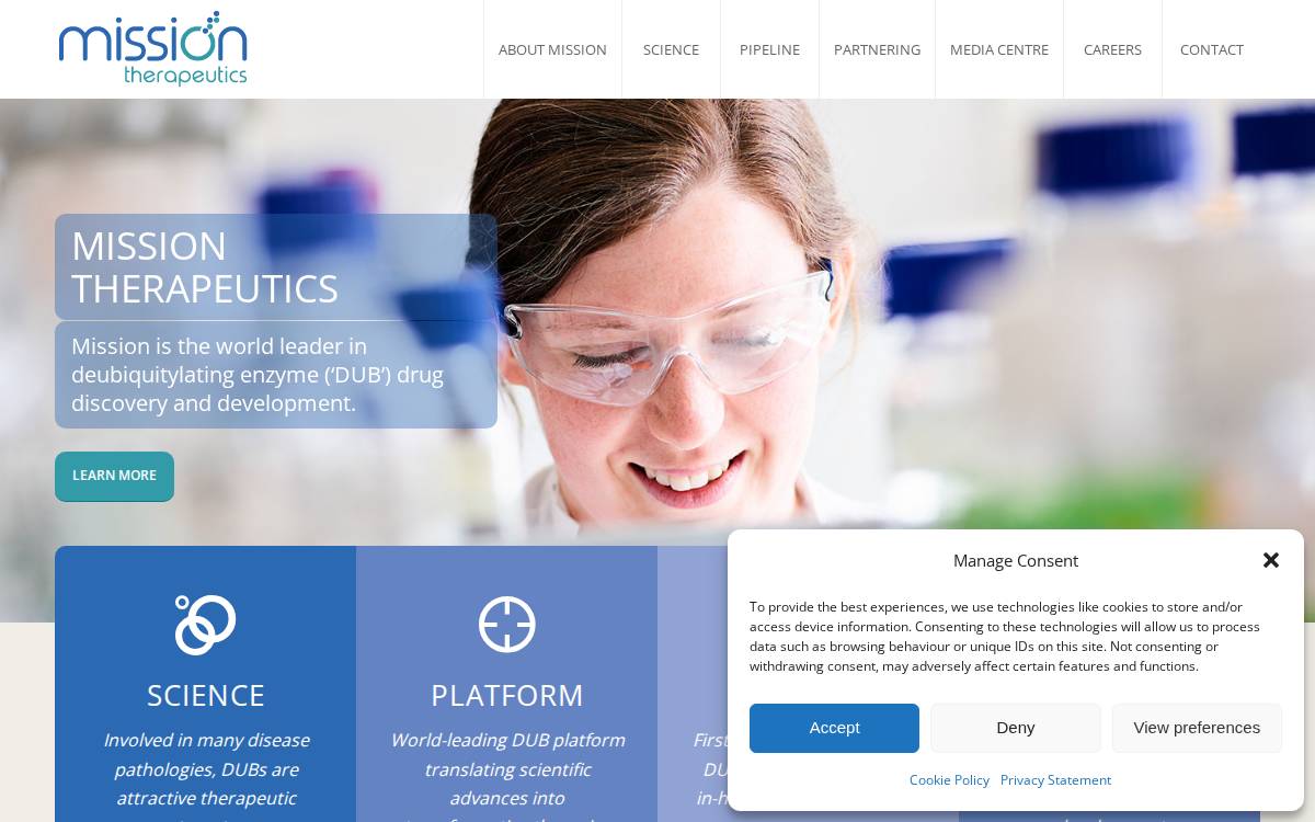 Mission Therapeutics website preview