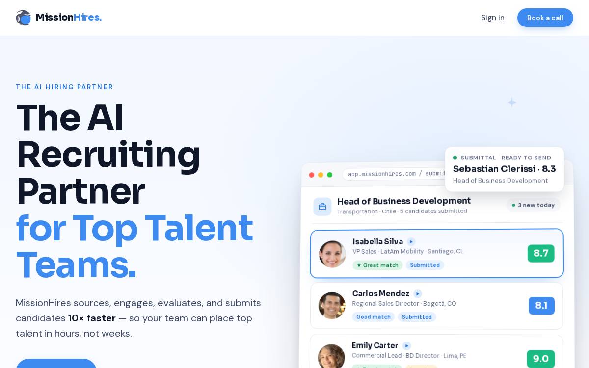 Mission Hires website preview