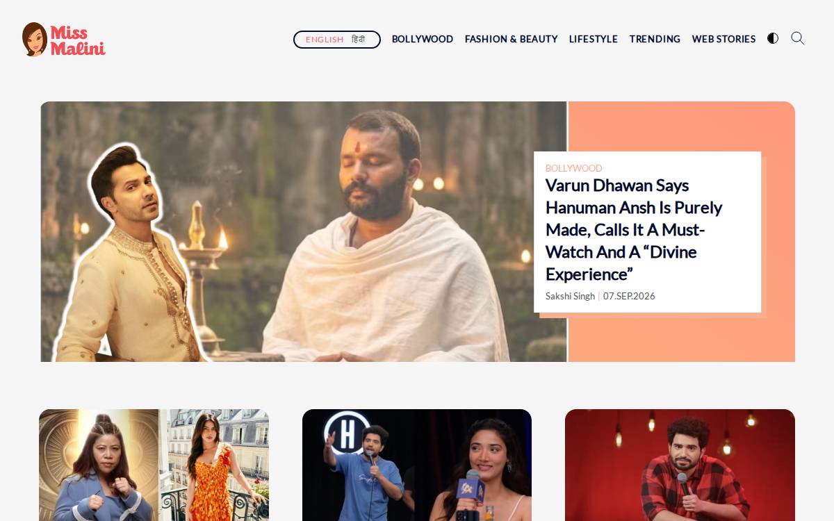 MissMalini website preview