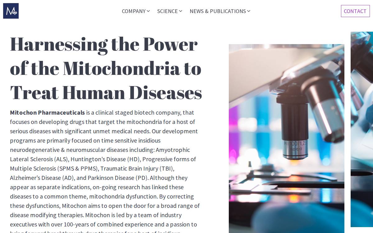 Mitochon Pharmaceuticals website preview