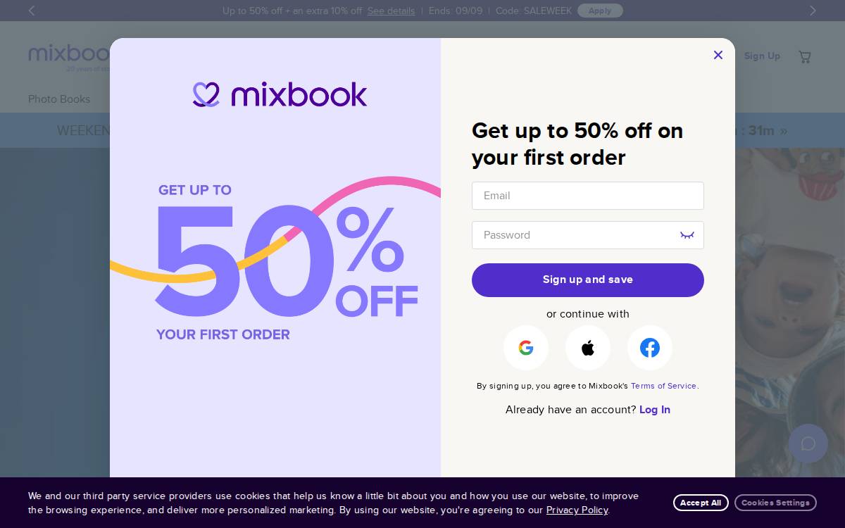 Mixbook website preview