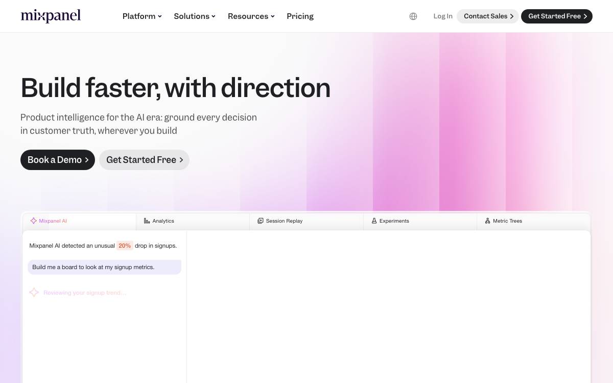 Mixpanel website preview