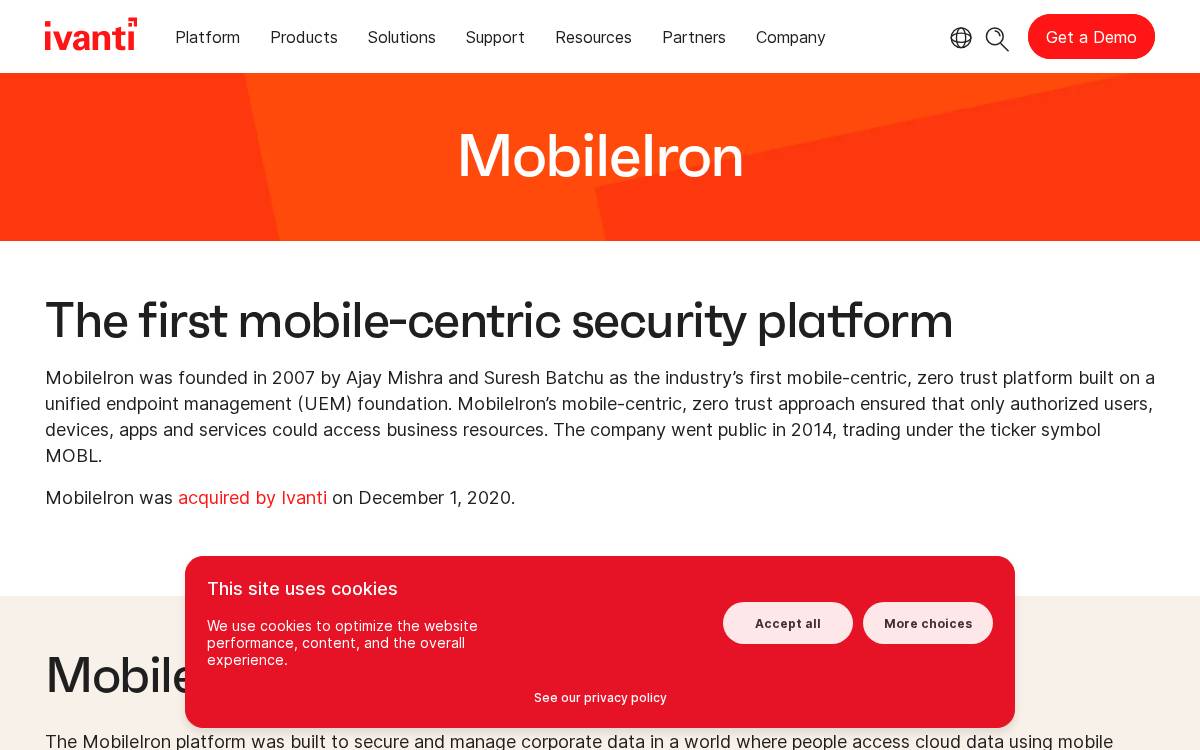 Mobile Iron website preview