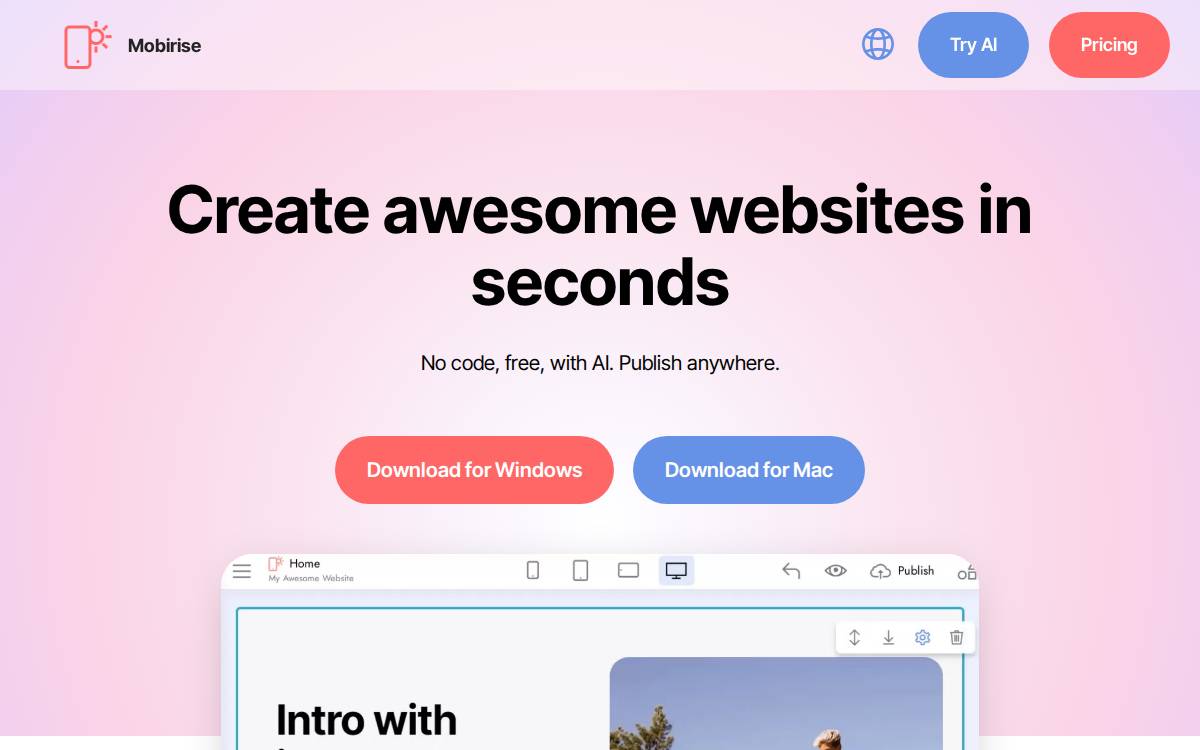 Mobirise website preview