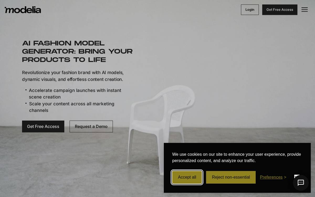 Modelia website preview
