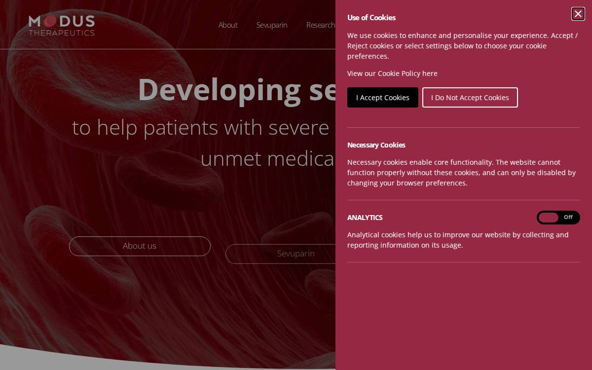 Modus Therapeutics website preview