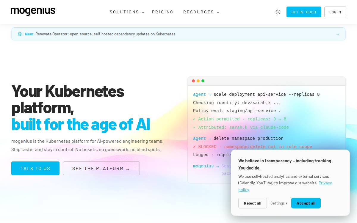Mogenius website preview