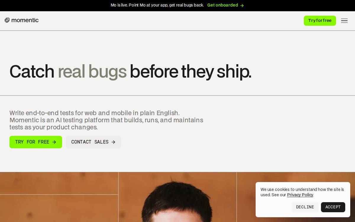 Momentic website preview