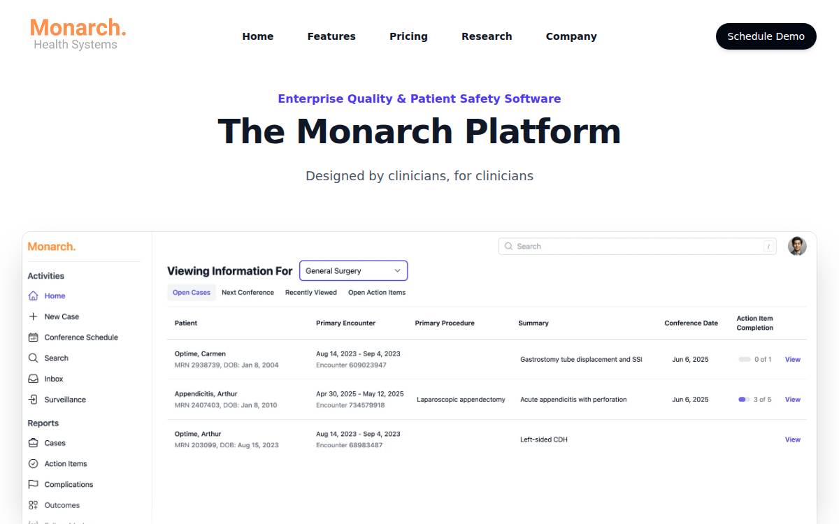 Monarch Health Systems website preview