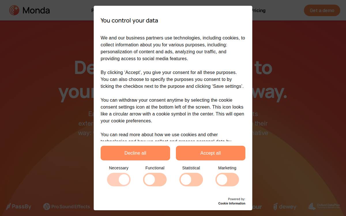 Monda website preview
