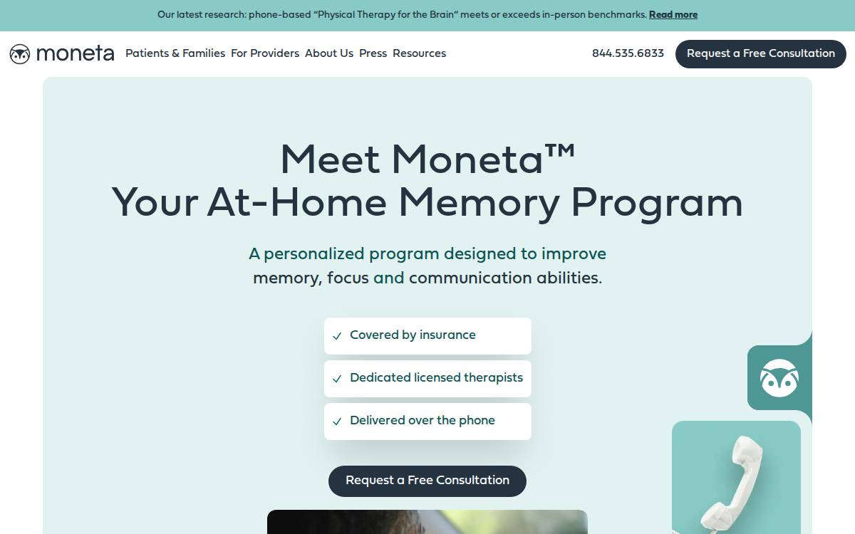 Moneta Health website preview