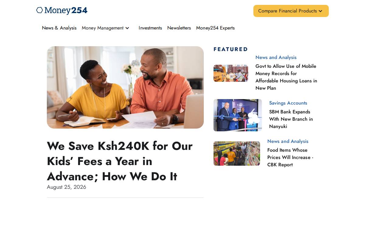 Money254 website preview
