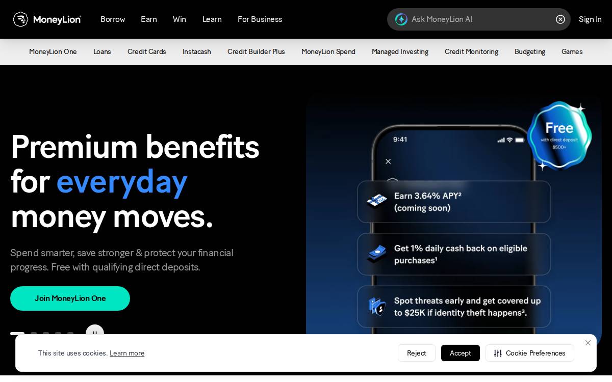 MoneyLion website preview
