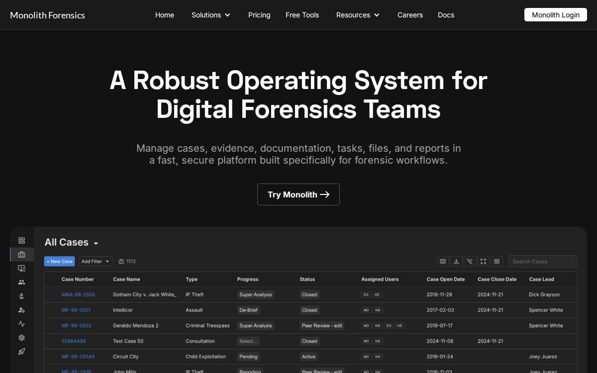 Monolith Forensics website preview