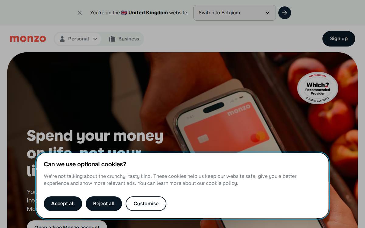 Monzo website preview