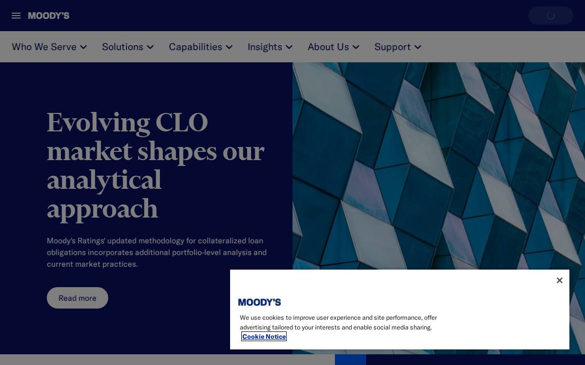 Moody's website preview