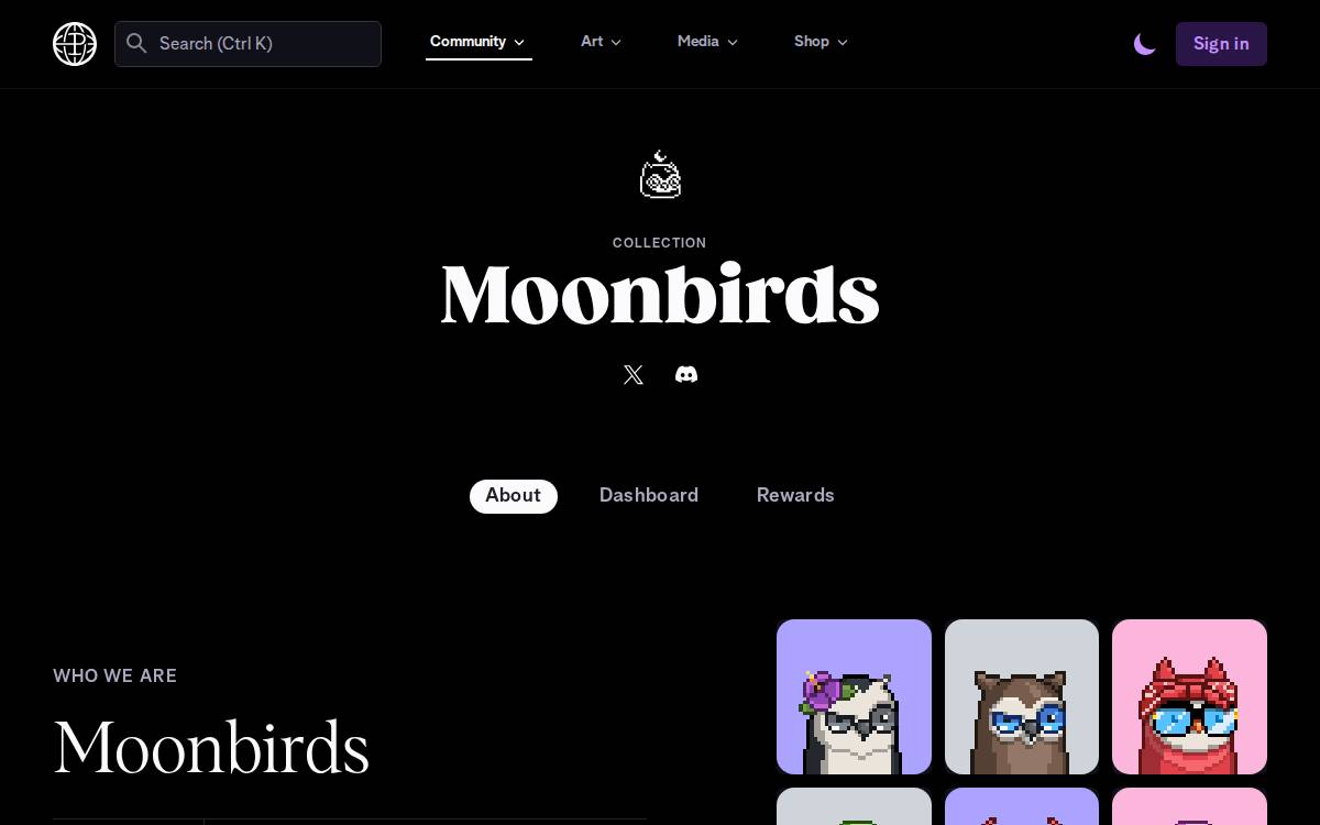 Moonbirds website preview