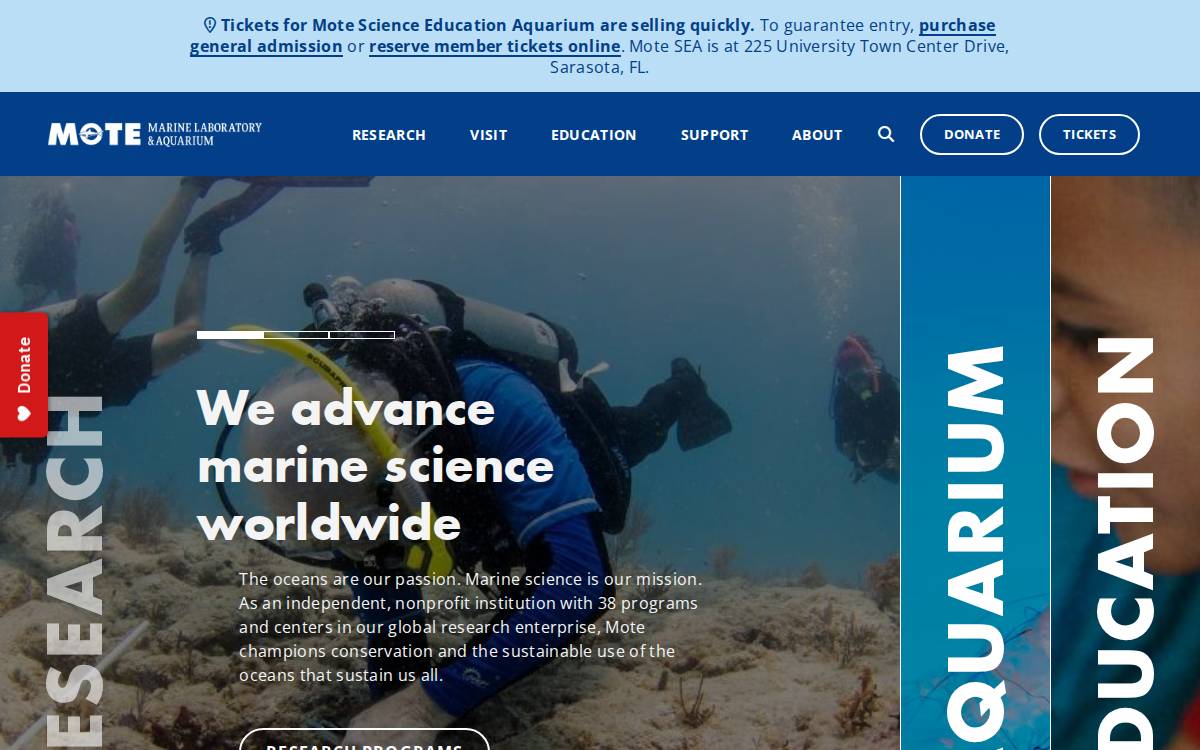 Mote Marine Laboratory website preview