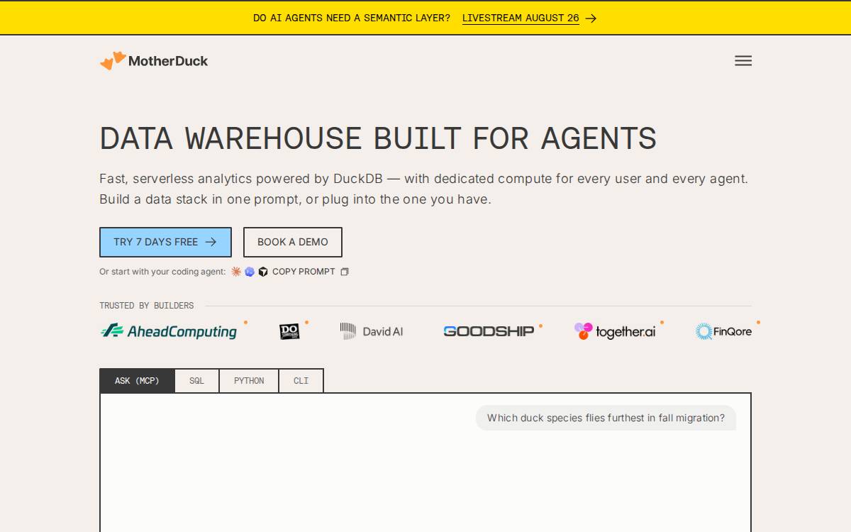 Motherduck website preview