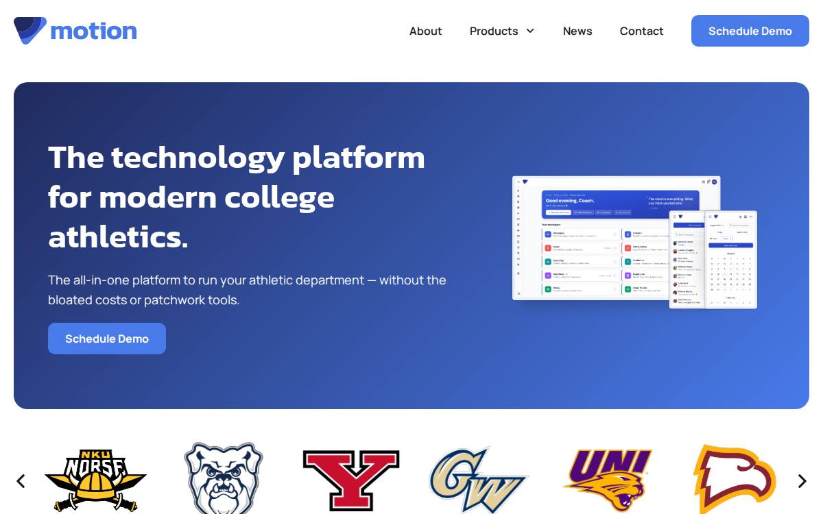 Motion Sports website preview