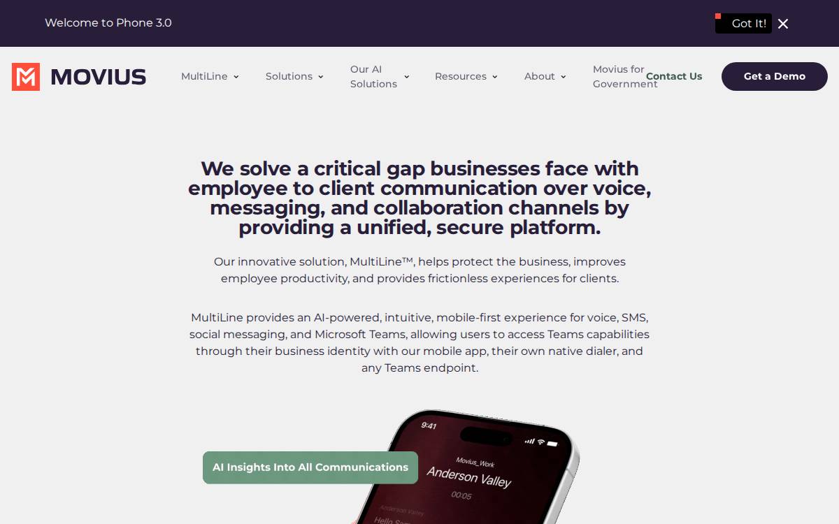 Movius website preview