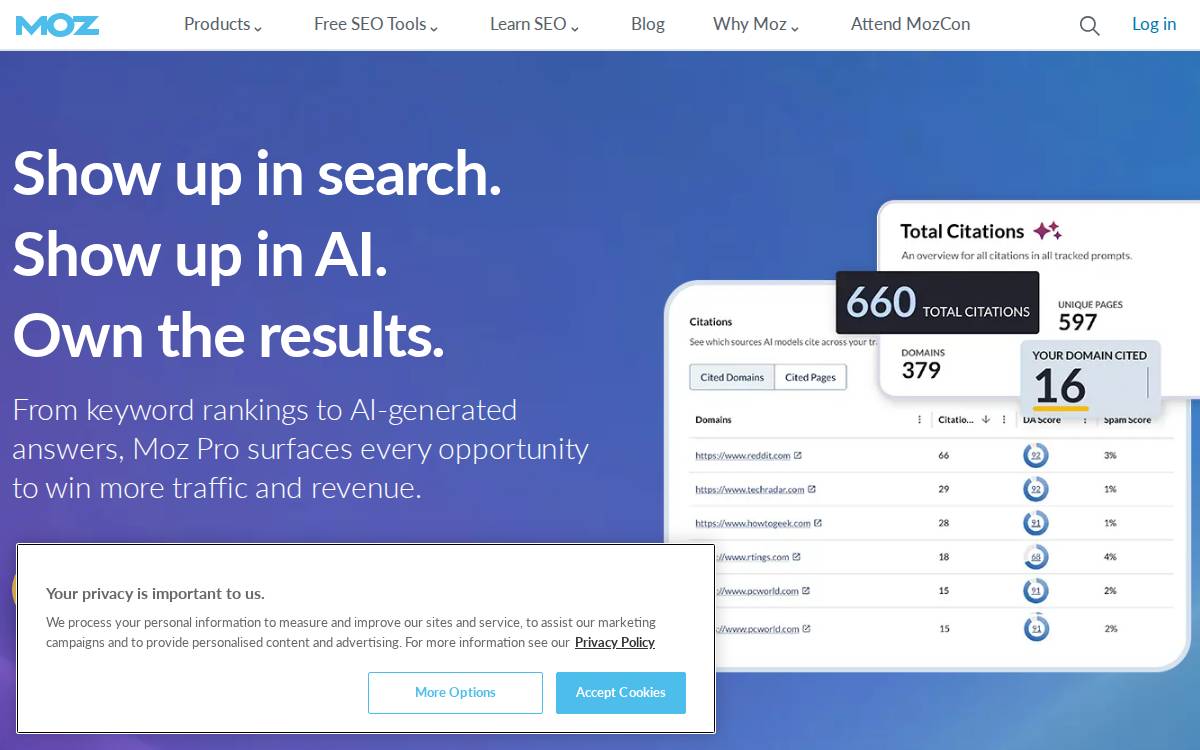 Moz website preview