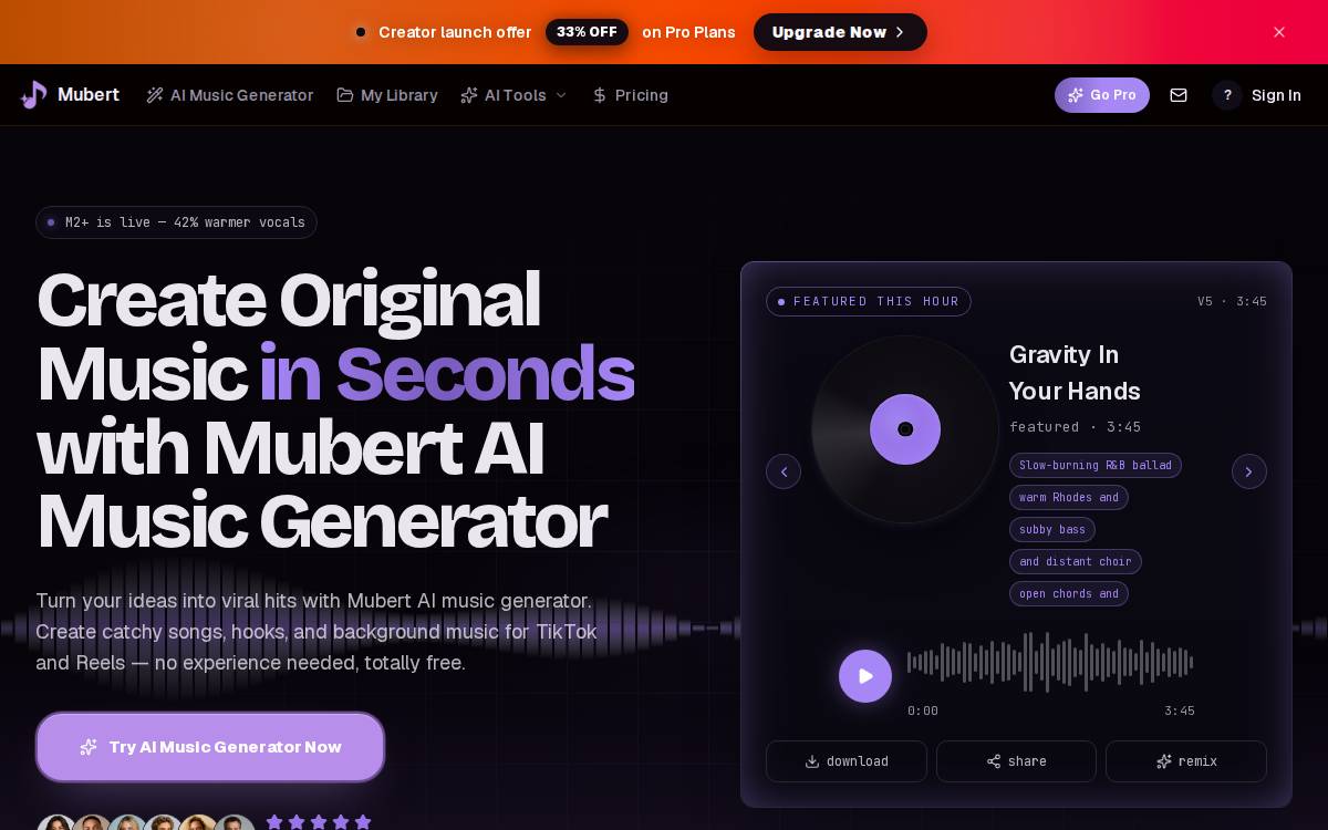 Mubert website preview