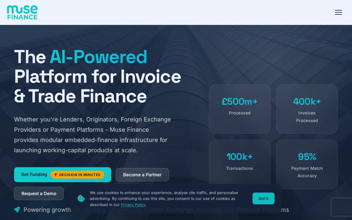 Muse Finance website preview