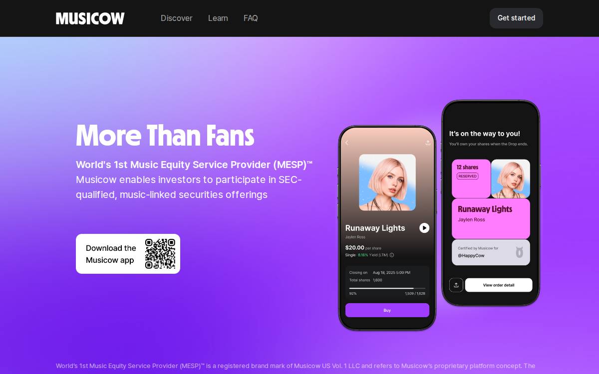 Musicow website preview