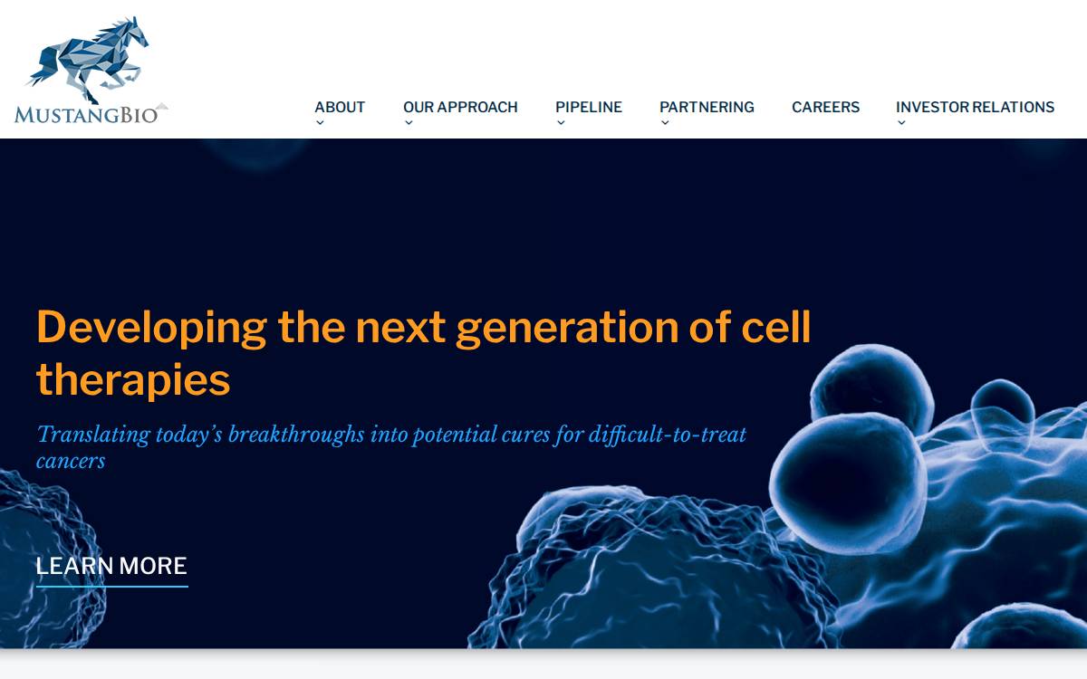 Mustang Bio website preview