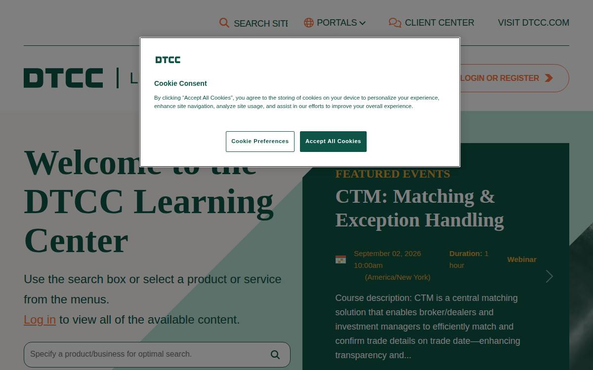 My Learning (DTCC Data Services) website preview