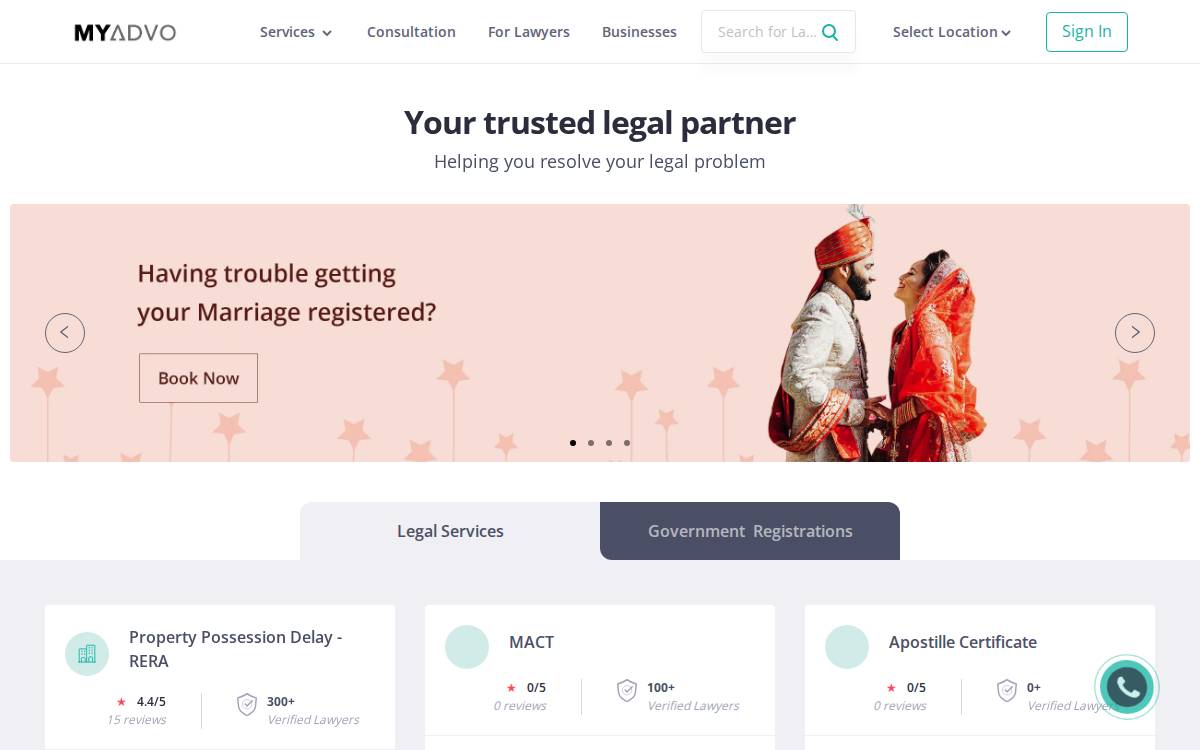 MyAdvo website preview