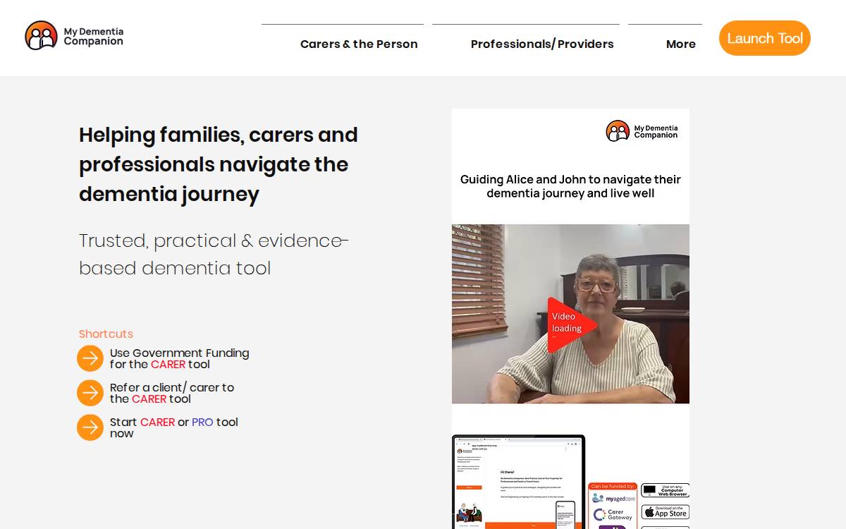 Mydementiacompanion website preview