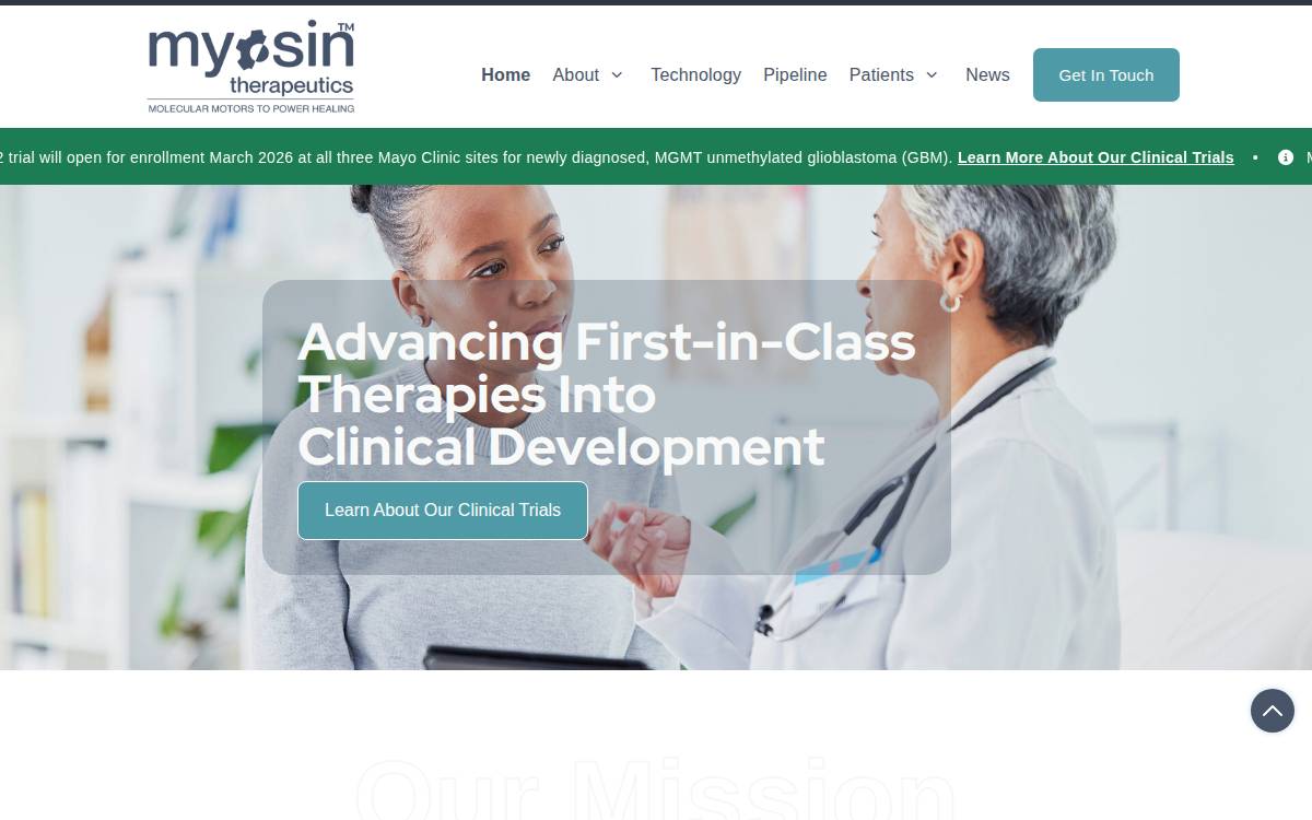 Myosin Therapeutics website preview